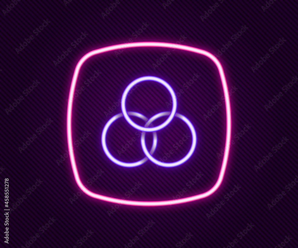 Glowing neon line RGB and CMYK color mixing icon isolated on black background. Colorful outline concept. Vector Glowing neon line RGB and CMYK color mixing icon isolated on black background. Colorful outline concept. Vector