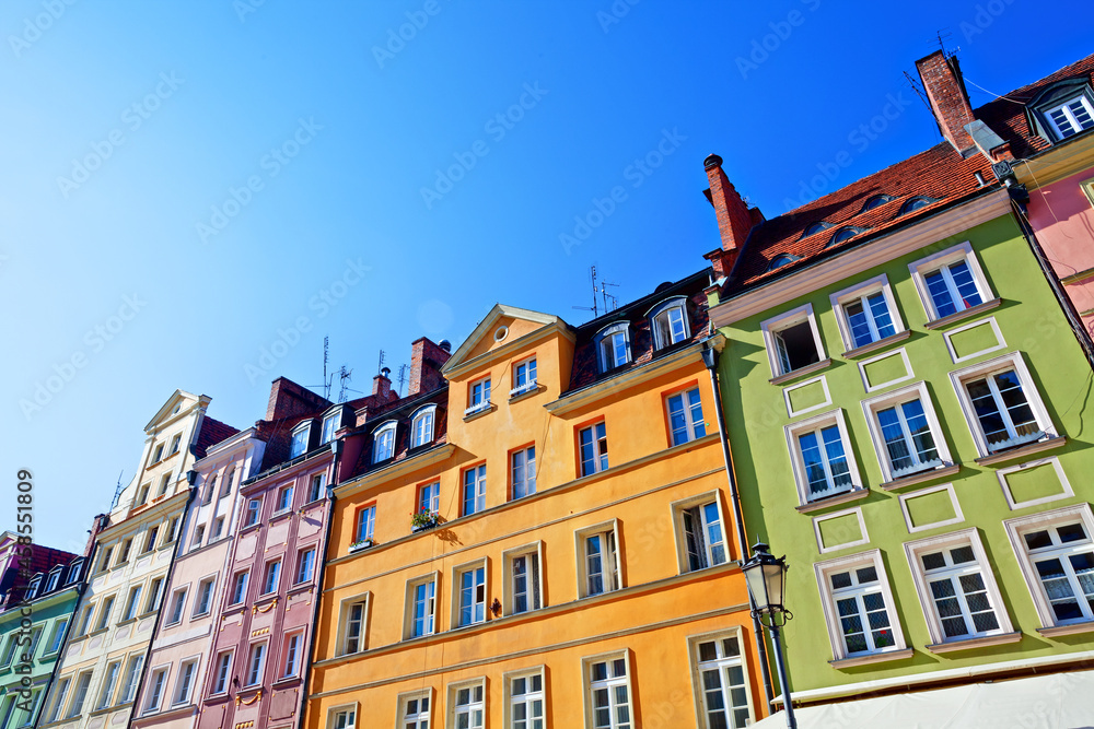 Colorful facade of building in Wroclaw city center