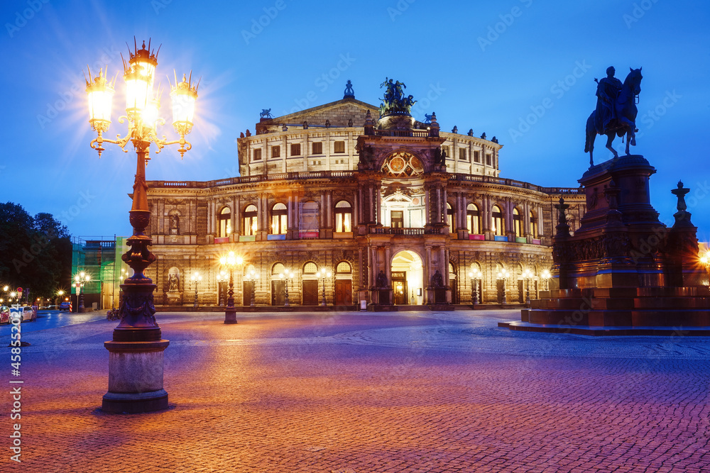 Dresden opera theater at night.