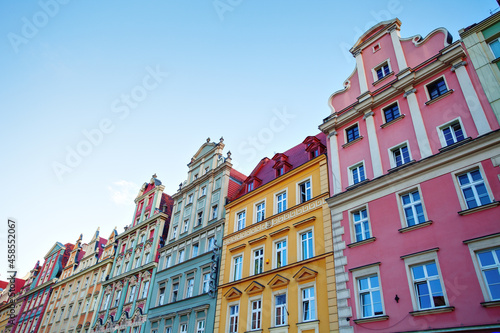 Colorful houses of Wroclaw in sunny day