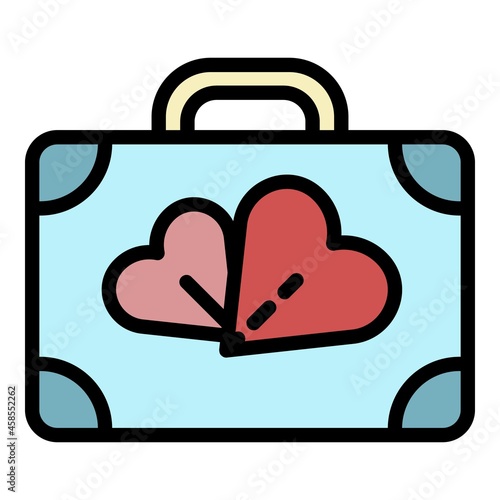 Honeymoon travel bag icon. Outline honeymoon travel bag vector icon color flat isolated