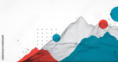 Abstract wireframe mountain background. Modern science or technology art elements. Surface illustration. Vector.