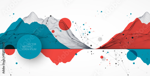 Abstract wireframe mountain background. Modern science or technology art elements. Surface illustration. Vector.