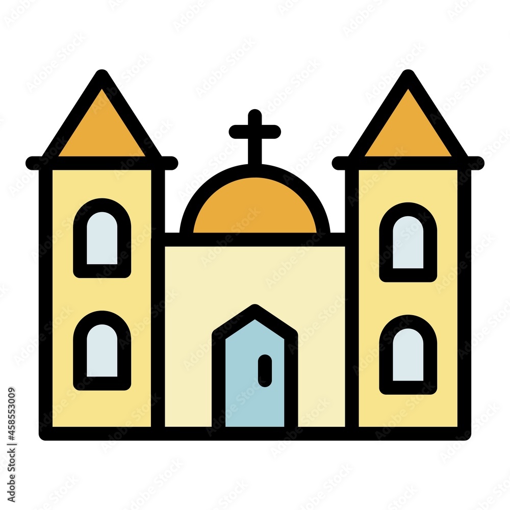 Church building icon. Outline church building vector icon color flat isolated Church building icon. Outline church building vector icon color flat isolated