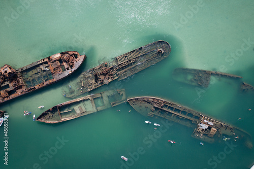Bird's Eye View of Tangalooma Shipwrecks in Brisbane Australia © Stock87