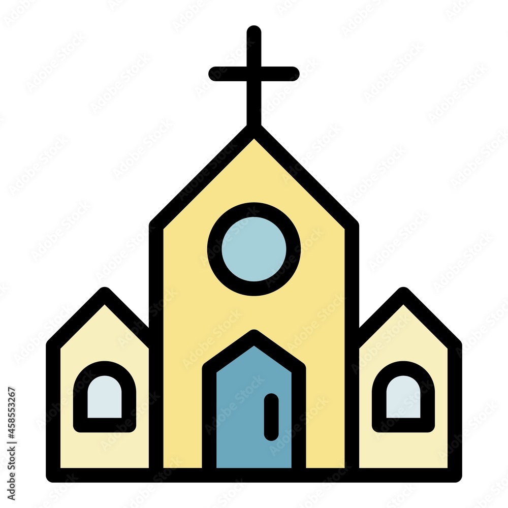 Cathedral church icon. Outline cathedral church vector icon color flat isolated Cathedral church icon. Outline cathedral church vector icon color flat isolated