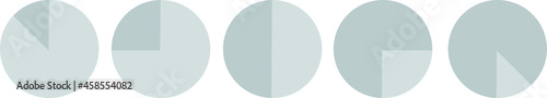 Illustration of five pie charts filling up. Business graphs and chart icons. Statistic and data charts. Finance. Showing progress.