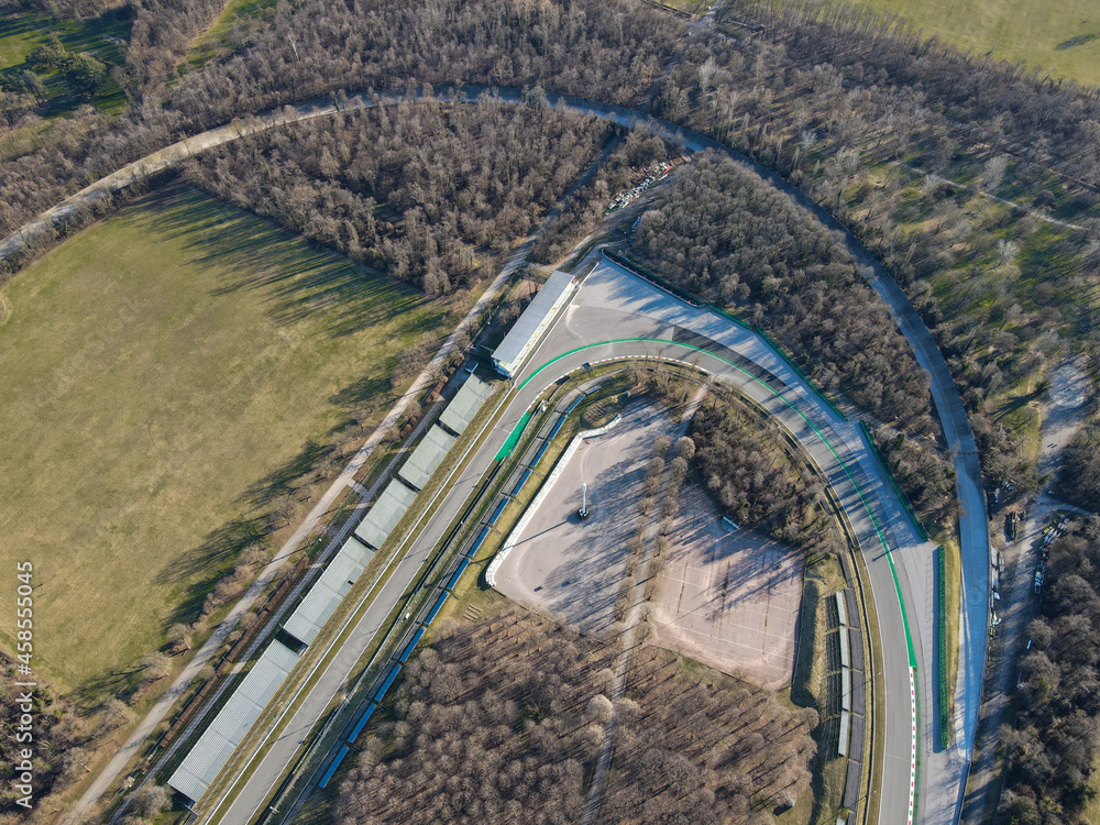 Aerial view of The Autodromo Nazionale of Monza, that is a race track ...
