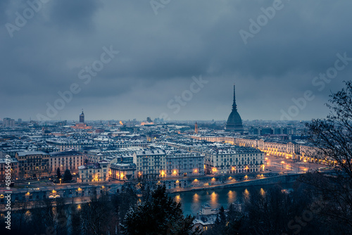 Turin cityscape at night in winter with snow © Marco Saracco