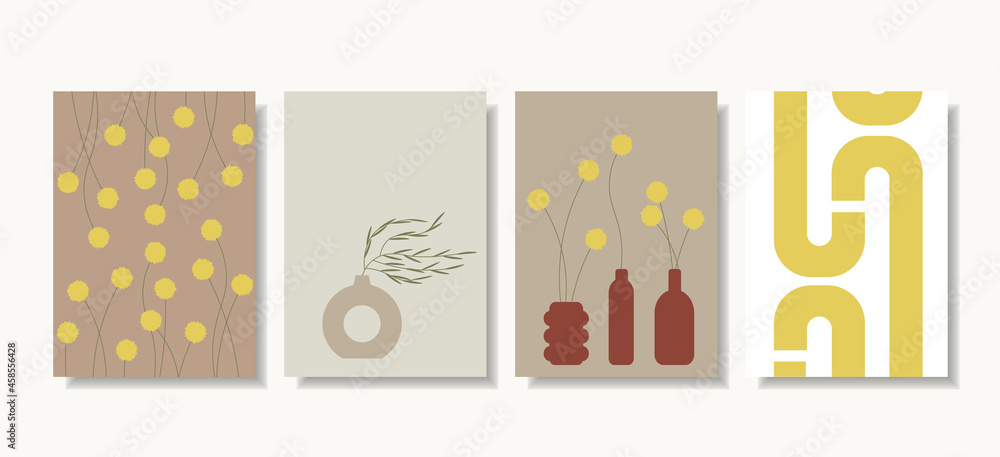 Set of vector art paintings. Posters for the house in the style of minimalism, boho, hygge. Abstract design, plants, dandelions for prints, covers, wallpapers, minimalist and natural wall art. Vector Set of vector art paintings. Posters for the house in the style of minimalism, boho, hygge. Abstract design, plants, dandelions for prints, covers, wallpapers, minimalist and natural wall art. Vector