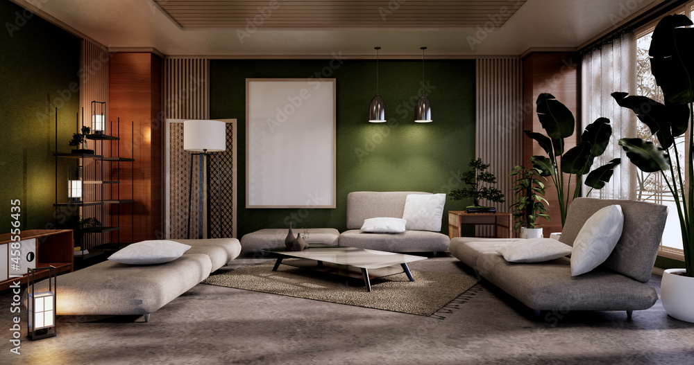 Minimal green Living room.3D rendering Minimal green Living room.3D rendering