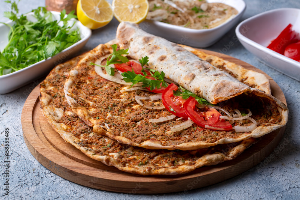 Turkish foods; Turkish pizza -Lahmacun