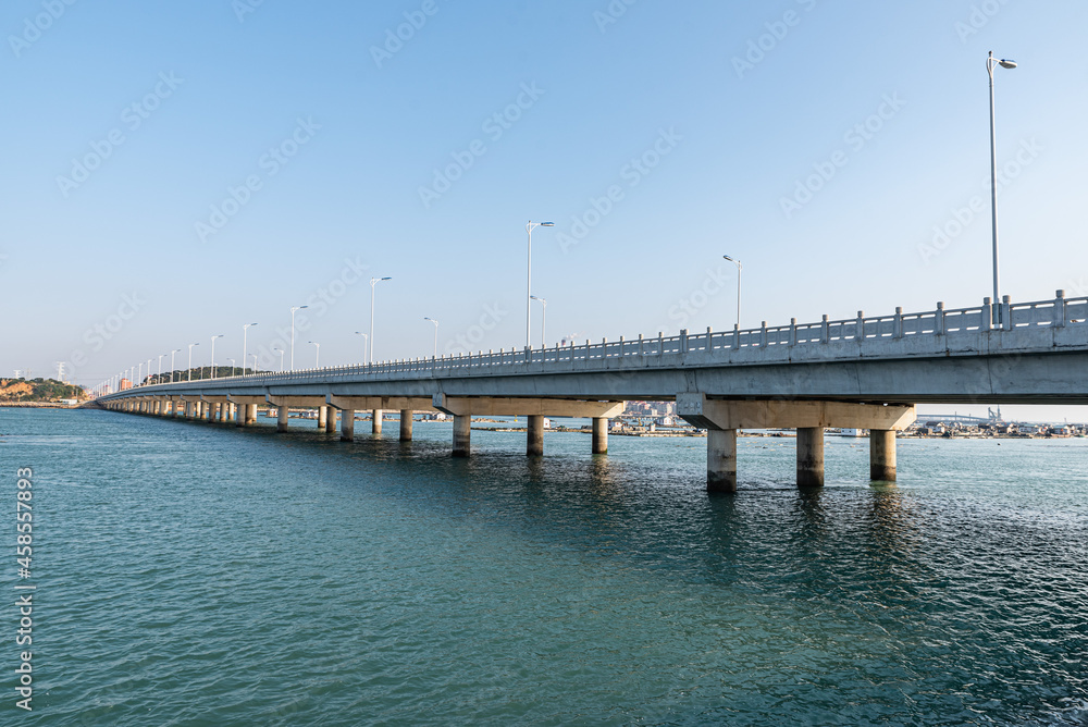 Long seaside bridges span the sea
