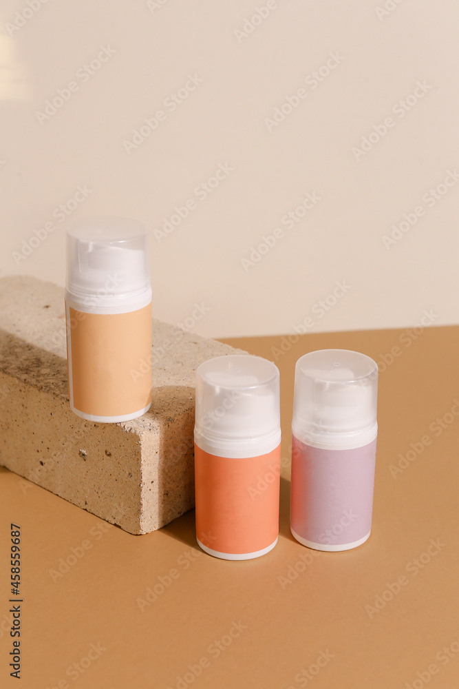 Skincare routine 1 2 3 step for healthy skin - serum, lotion or eye cream packaging. Beauty and cosmetic concept. Copy space. Skincare routine 1 2 3 step for healthy skin - serum, lotion or eye cream packaging. Beauty and cosmetic concept. Copy space.