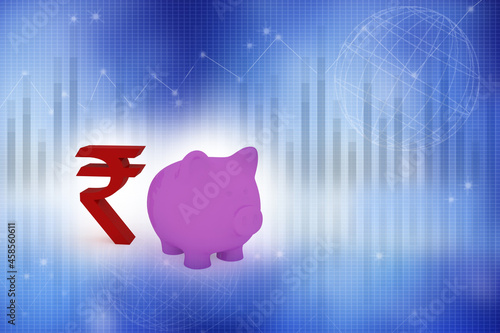 3d illustration rupee rupees rupay with piggy
 photo