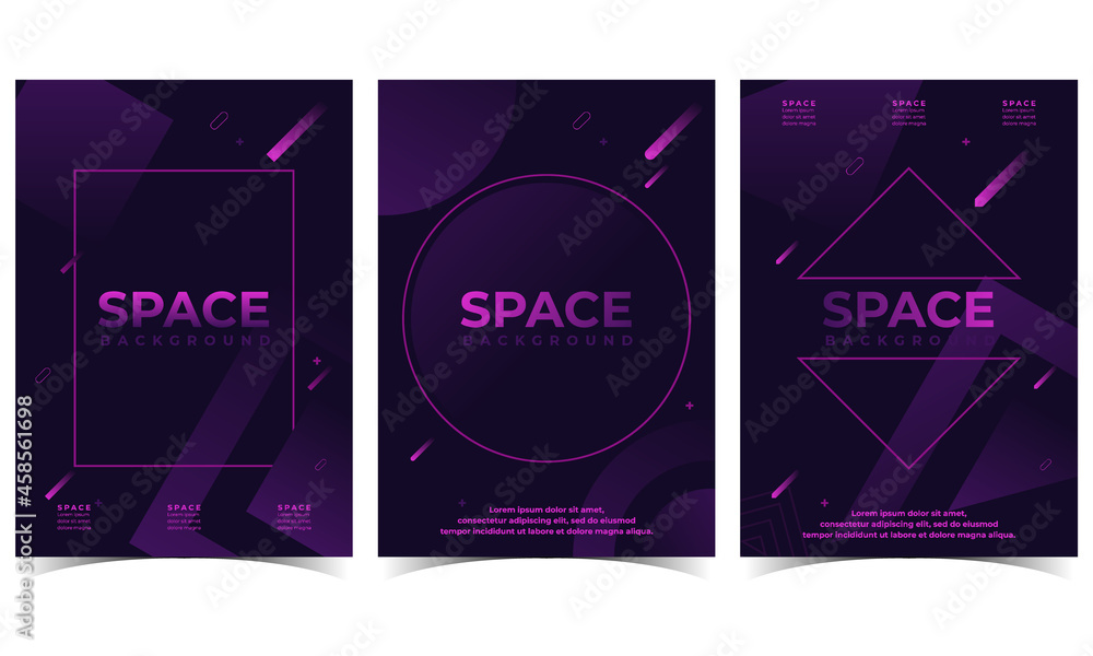 Space Background Purple. Set of 3 simple Background Vector Illustration Flat Style. Suitable for poster, cover, web, social banner, or flyer