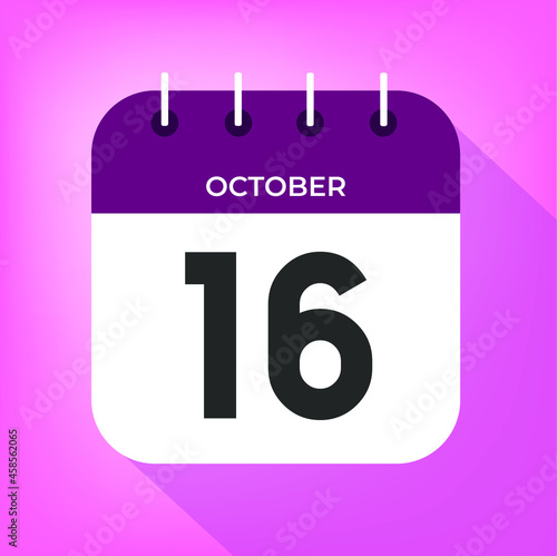 October day 16. Number sixteen on a white paper with purple color border on a pink background vector.