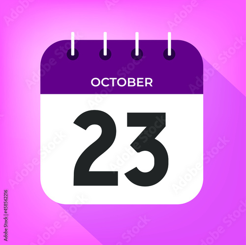 October day 23. Number twenty-three on a white paper with purple color border on a pink background vector.