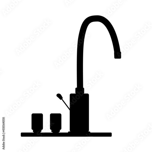Faucet filter icon isolated on white background. Tap with knob simple sign. Watertap silhouette. Plug for sink. Black symbol for purified water crane. Stock vector illustration