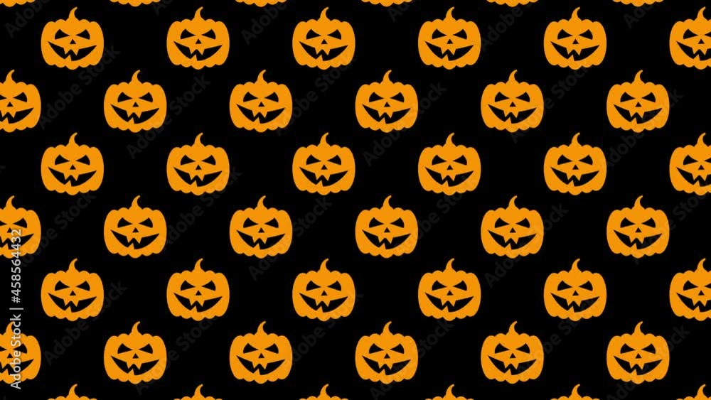 Black background with animated orange pumpkin faces pattern. Halloween holiday motion graphic decoration backdrop Black background with animated orange pumpkin faces pattern. Halloween holiday motion graphic decoration backdrop