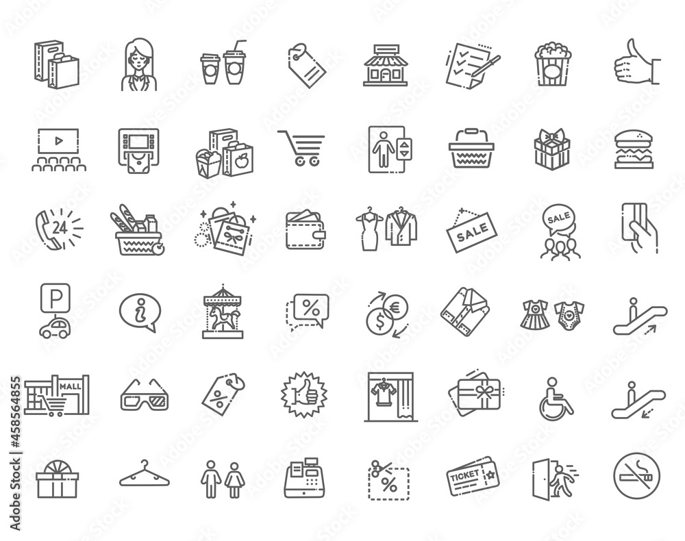 Market Shopping mall - minimal thin line web icon set. Outline icons collection. Simple vector illustration. Market Shopping mall - minimal thin line web icon set. Outline icons collection. Simple vector illustration.