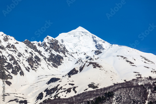 Mount Tetnuldi rises above the Great Caucasian Range in the upper Svaneti. Georgia