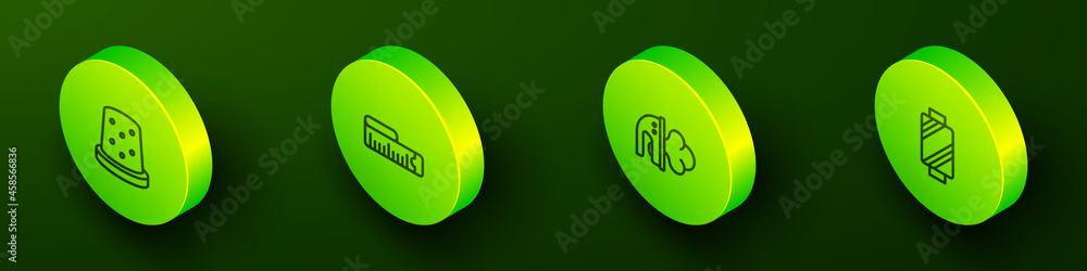 Set Isometric line Thimble for sewing, Tape measure, Electric iron and Sewing thread spool icon. Vector Set Isometric line Thimble for sewing, Tape measure, Electric iron and Sewing thread spool icon. Vector