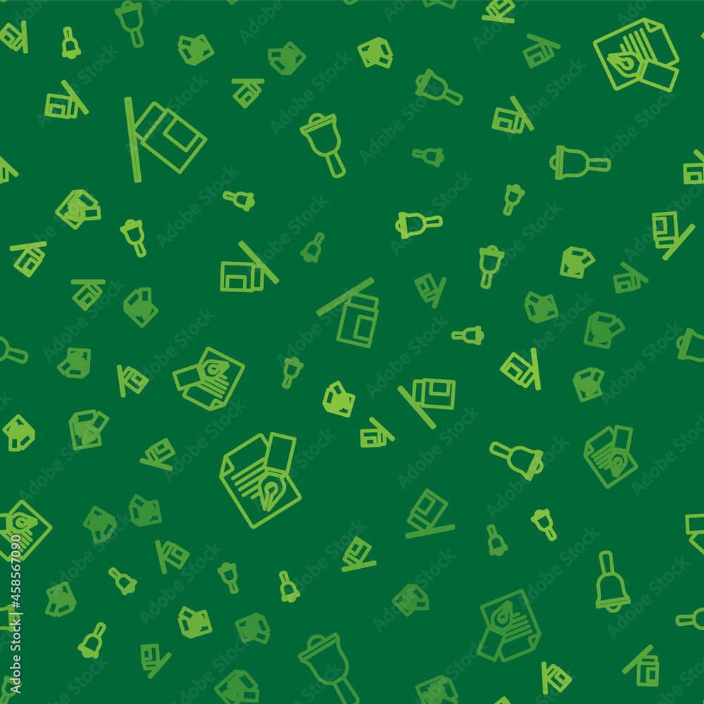 Set line Eraser or rubber, Exam sheet and pencil and Ringing bell on seamless pattern. Vector Set line Eraser or rubber, Exam sheet and pencil and Ringing bell on seamless pattern. Vector