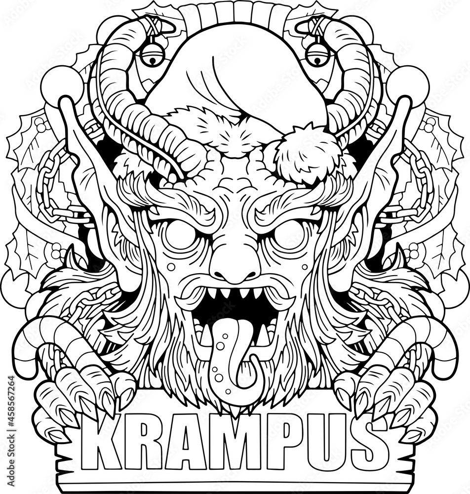 Fototapeta premium mythological christmas monster krampus, outline illustration