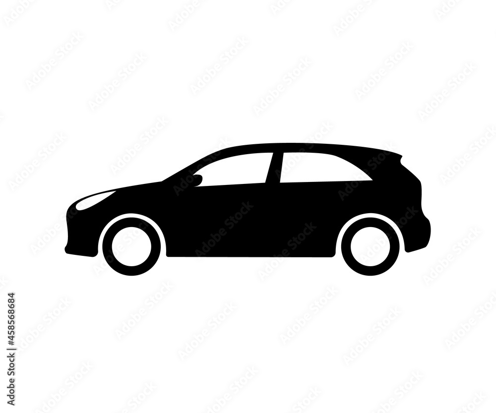 Hatchback car icon. Simple side view vector image.