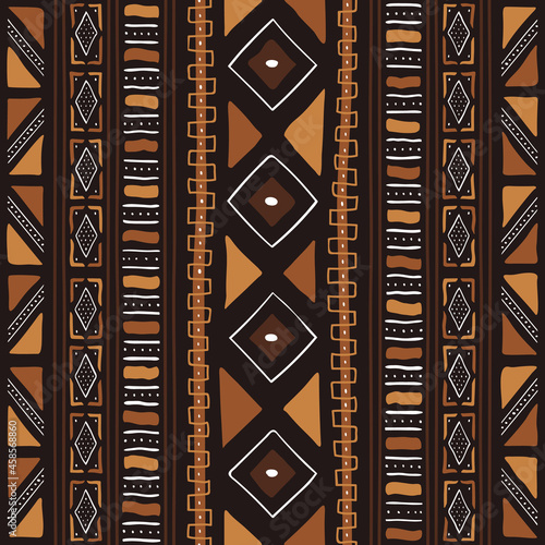 African Print Fabric. Vector Seamless Tribal Pattern. Traditional Ethnic Hand Drawn Ornament for your Design Cloth, Carpet, Rug, Wrap