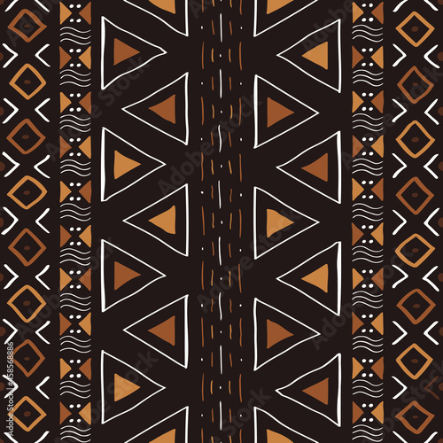 African Print Fabric. Vector Seamless Tribal Pattern. Traditional Ethnic Hand Drawn Ornament for your Design Cloth, Carpet, Rug, Wrap