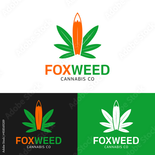 Cannabis Leaves with Fox Tail Logo Design Template. Cannabis Hashish Weed Marijuana Hemp is a psychoactive drug from the Cannabis plant.