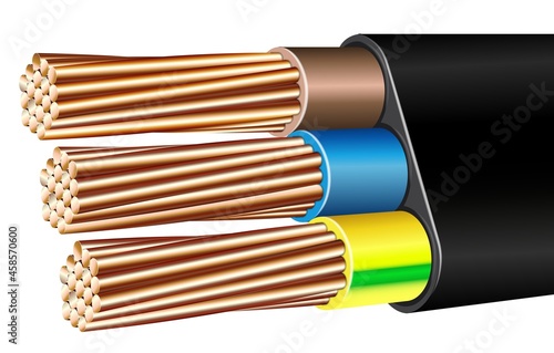 Vector realistic armored multicore electric cable wire