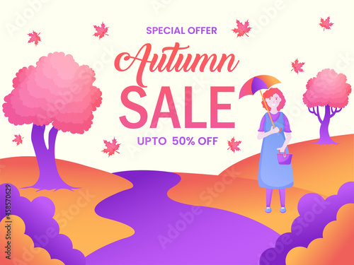Hello autumn biggest discount sale and colorful fall background and leaves