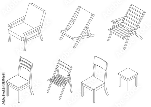 Vector set of isometric chairs