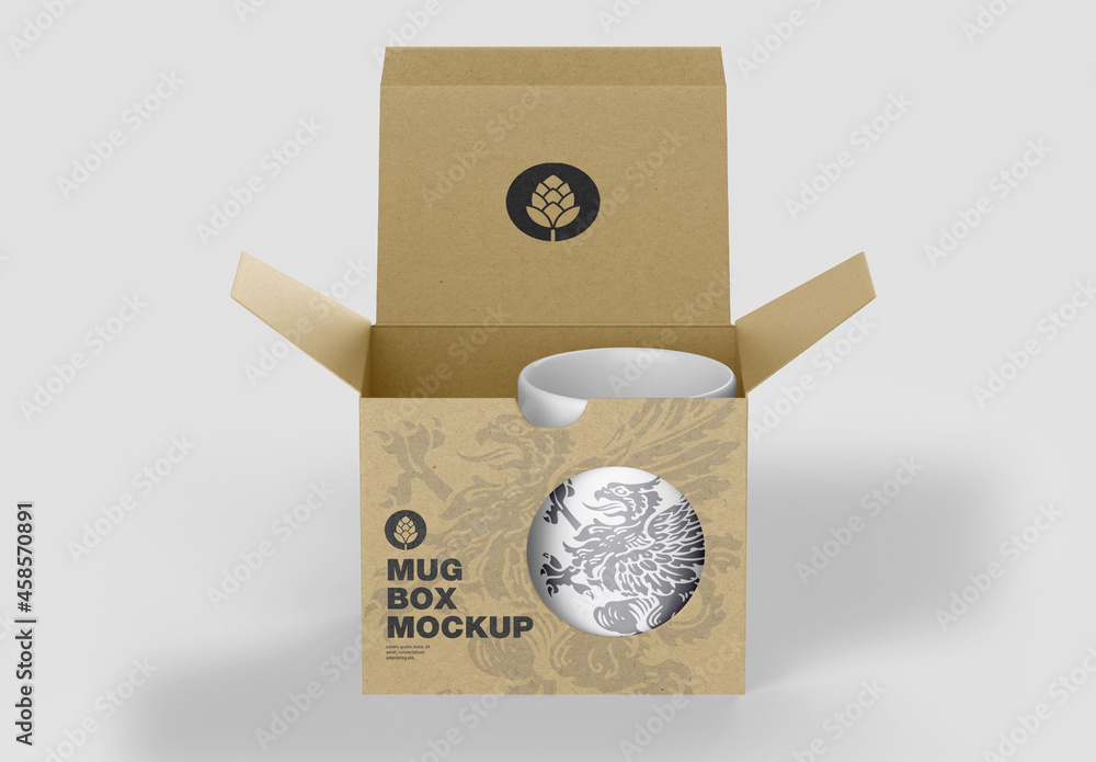 Cardboard Box with Mug Mockup Stock Template | Adobe Stock