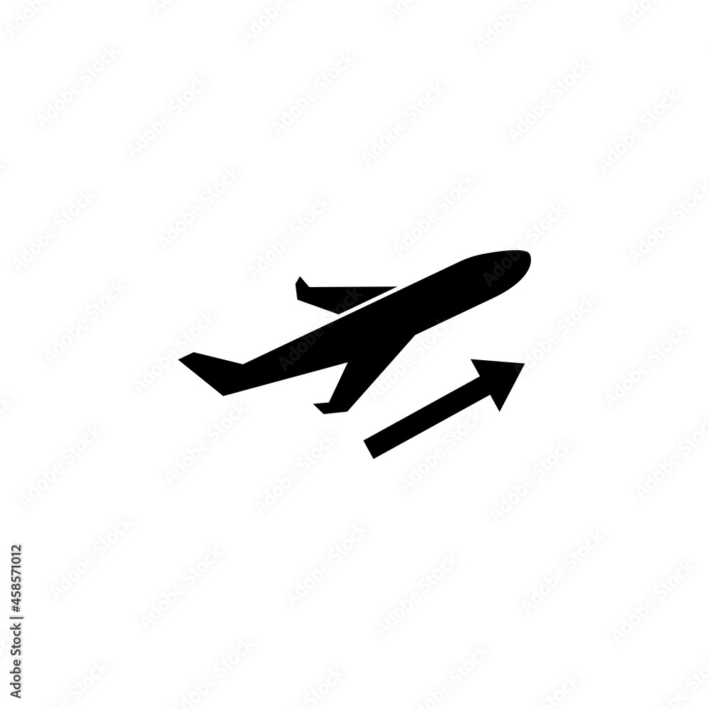 Plane Departure, Airplane Flight Takeoff. Flat Vector Icon illustration. Simple black symbol on white background. Plane Departure, Airplane Takeoff sign design template for web and mobile UI element. Plane Departure, Airplane Flight Takeoff. Flat Vector Icon illustration. Simple black symbol on white background. Plane Departure, Airplane Takeoff sign design template for web and mobile UI element.
