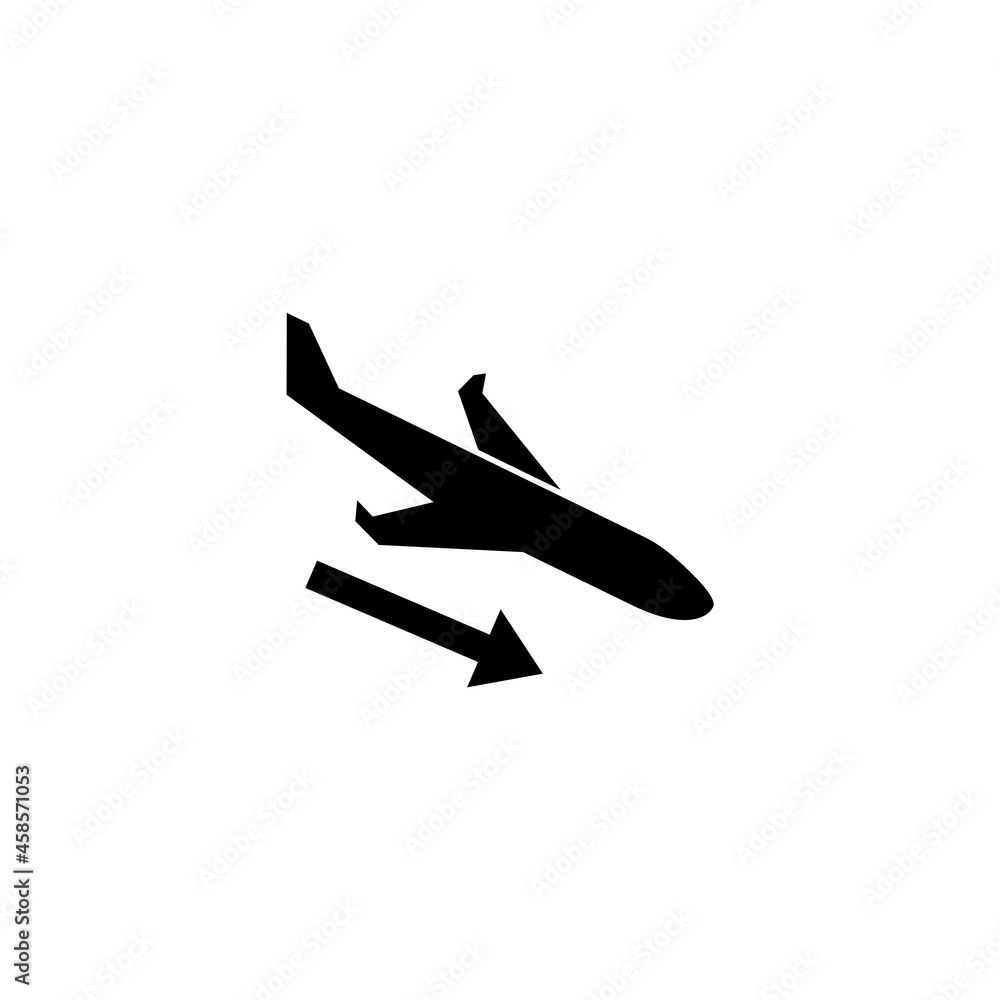 Airplane Landing, Plane Flying Down. Flat Vector Icon illustration. Simple black symbol on white background. Airplane Landing, Plane Flying Down sign design template for web and mobile UI element. Airplane Landing, Plane Flying Down. Flat Vector Icon illustration. Simple black symbol on white background. Airplane Landing, Plane Flying Down sign design template for web and mobile UI element.