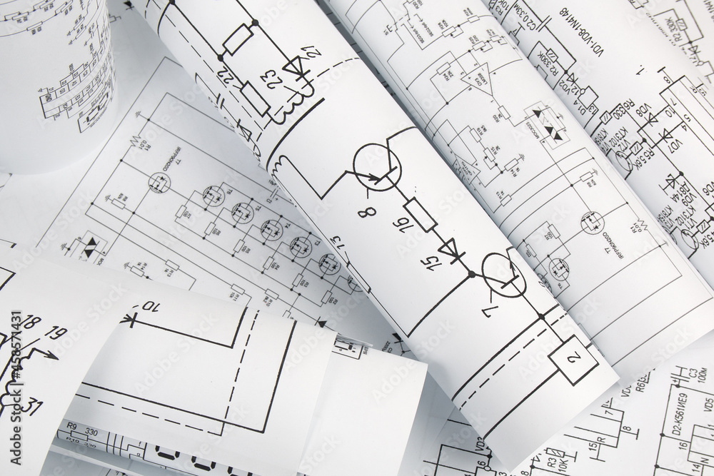 Electrical engineering drawings . Electronics Engineer Work. Science, technology and electronics. Electrical engineering drawings . Electronics Engineer Work. Science, technology and electronics.