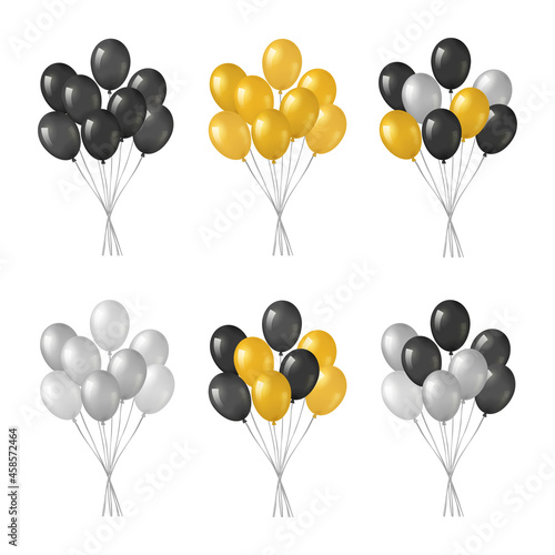 Bunches of helium balloons.
