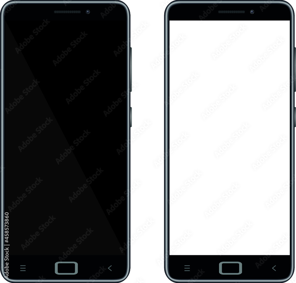 2 mobile phones with black and white screen in great details Stock