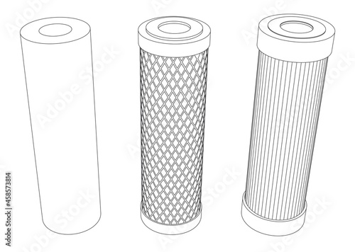 Vector set of line art water filter cartridges