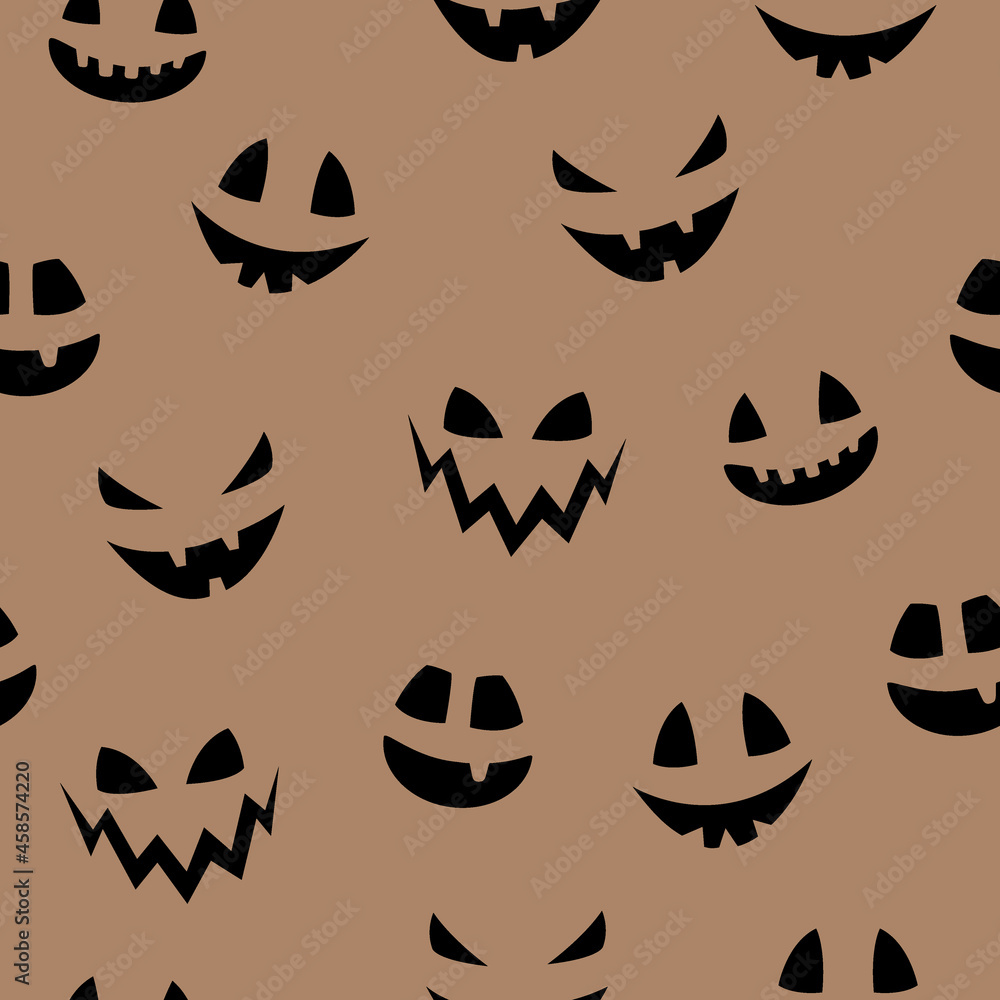 Funny Halloween texture with funny pumpkin face. Seamless pattern. Vector Funny Halloween texture with funny pumpkin face. Seamless pattern. Vector