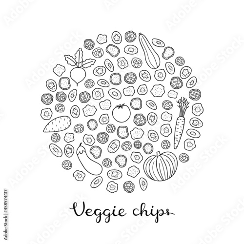 Doodle veggie chips in circle.