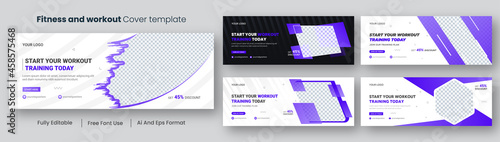 Workout and Fitness Social media Facebook cover premium Design template ( ai and eps format )