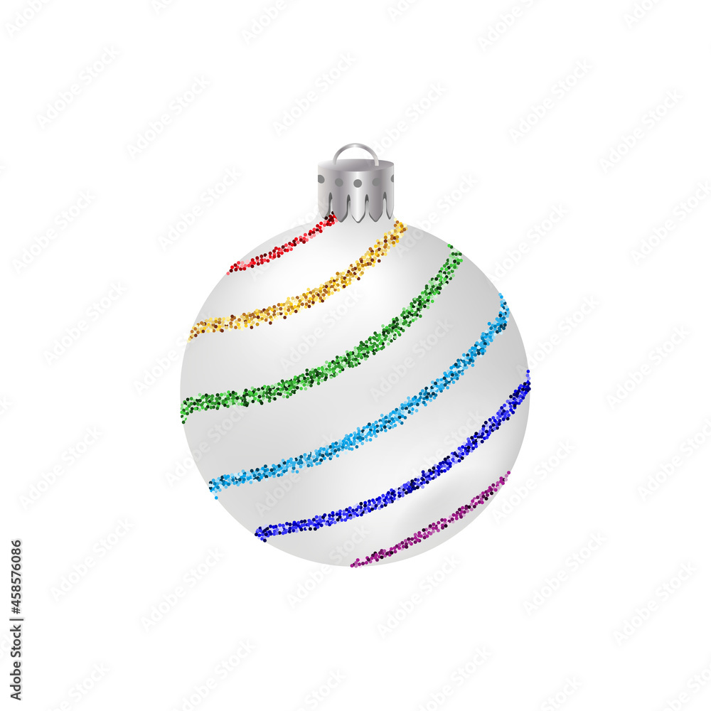 Christmas ball with colorful glitter stripes.