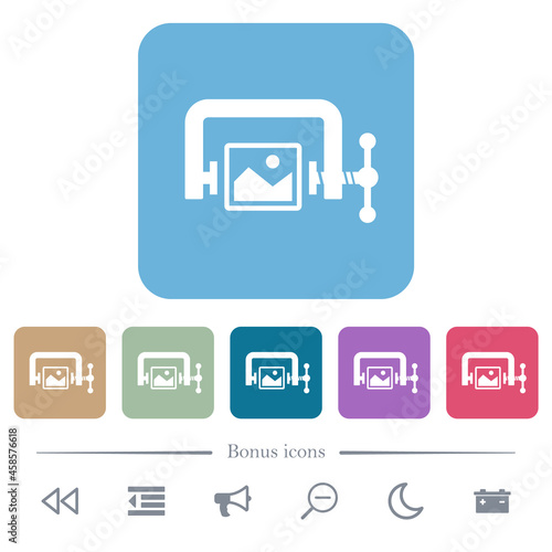 Image compression solid flat icons on color rounded square backgrounds