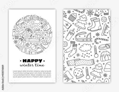 Card templates with winter items.