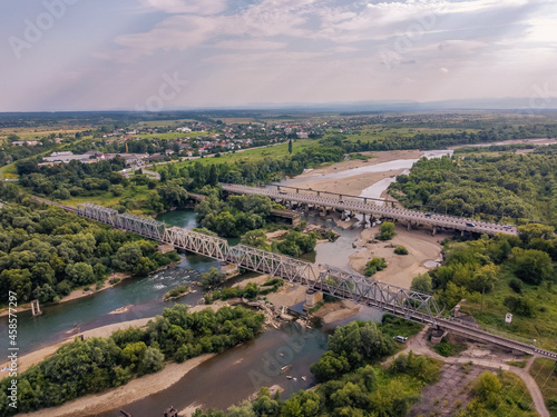 River Dnister in Stryi two bridges Ukraine photo